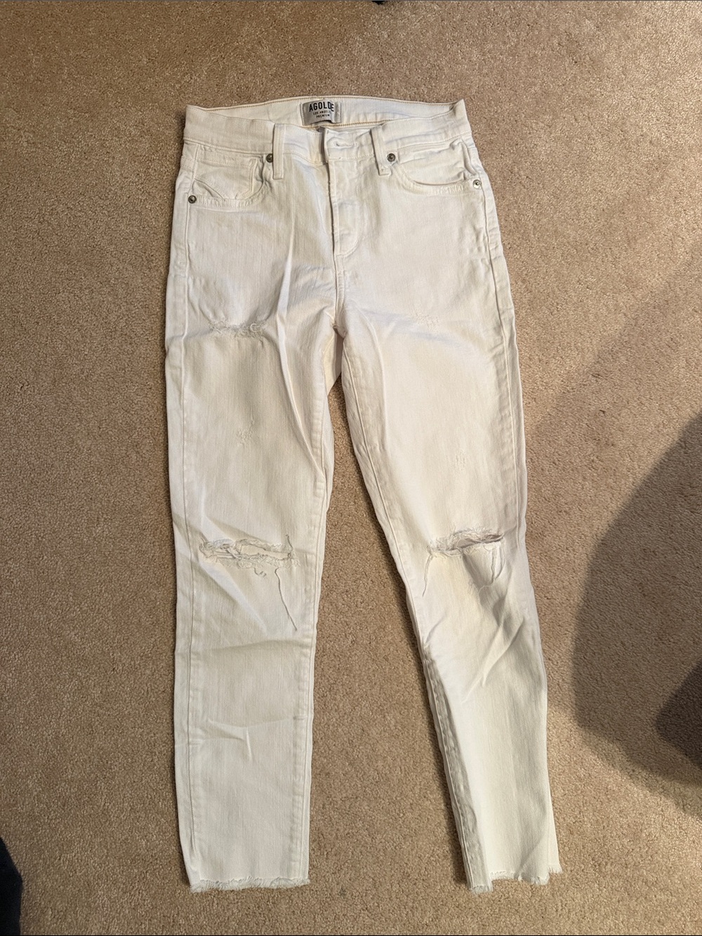 Agolde White Skinny High-Rise Distressed Jeans 24